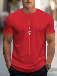 Men's T-Shirt With Handwritten Paris Print - [Red] - View 12