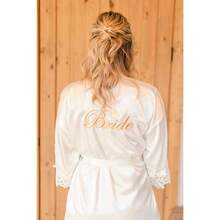 Women's Bride Bridesmaid Robe with Lace Trim Wedding Party Kimono Robes Soft Satin Bathrobe Getting Ready - .blanco + Mezcla de poliéster - Ver 6