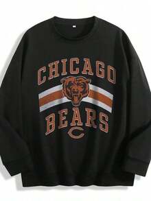 Vintage Chicago- Football Crewneck Sweatshirt, Football T-Shirt, Chicago Game Day , Sweatshirt-New Fall & Winter Apparel - Unisex Long-Sleeved Loose-Fitting Cotton Blend Hoodies In Casual Couple Style Heart Print Crew Neck Sweatshirt,Ladies Casual Crew Neck Pullover,Ladies Cozy Valentine's Day Loungewear Crew Neck Sweatshirt - màu đen - Xem 2