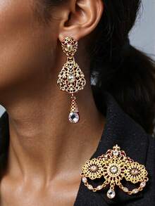 一套优雅的阿尔及利亚/摩洛哥婚礼首饰胸针和耳环套装，金色 - 传统撒哈拉节日首饰