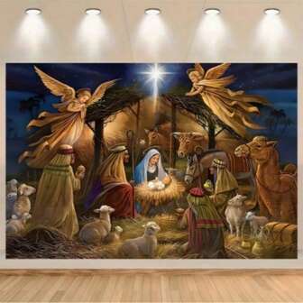 1pc Religious Style Jesus Nativity Scene Backdrop, Suitable For Easter And Christmas Decoration, Suitable For Outdoor Display In Home Garden, Yard And Farm, Also Can Be Used For Indoor And Outdoor Decoration