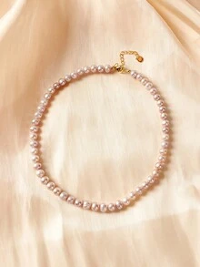 1pc 18K Gold Plated Natural Pearl Pink Necklace, Gift For Mother's Day, Valentine's Day, Wedding, Bride, Birthday - Pink - View 5