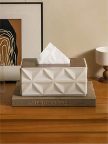 Bohemian Style Plum Blossom Pattern Covered Tissue Box - Multifunctional Napkin Paper Box, Wet Wipe Storage Box, And Garbage Bag Organizer, Plastic Rectangular With Wooden Lid Design, Suitable For Multi Scene Storage Of Decorative Hygiene Products Throughout The House - Multicolor - View 4
