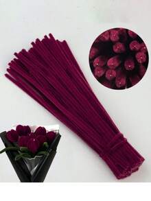 Burgundy Craft Chenille Stems DIY Craft, Art Project And Decoration, Versatile DIY Twisted Flower Craft Material, Adult Craft, Chenille Stems Flowers, Suitable For Decorating Valentine's Day, Graduation, Birthday And Other Occasions