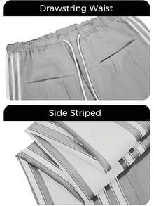 Women's High Waist Baggy Wide Leg Track Pants Drawstring Striped Palazzo Pants With Pockets - 淺灰色 - 查看 4