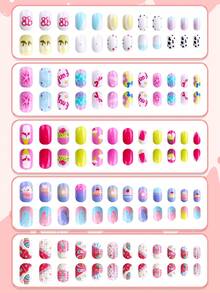NAIO 120 Pcs/Set Y2K Baddie Style Kids Press-On Nail Stickers, Acrylic Material, Pre-Coated Gel, Full Coverage, Sparkly And Cute Patterns Including Bows, Ice Cream, Cakes, Donuts And Star Elements, Short Adhesive Nail Stickers, Comes With 3 Pcs Of Jelly Gel And 3 Pcs Of Nail File, Perfect For Little Girls - Cute Food Party Theme. Nail Supplies Nails - Multicolor - View 2