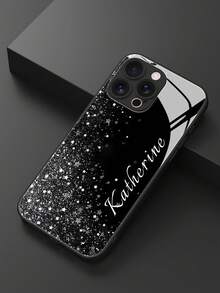 1pc Customized Name, Black Star Pattern High-End Business Fashion Minimalist Compatible With Apple Design, Tempered Glass + TPU Soft Edge Shock-Resistant Scratch-Resistant Phone Case Compatible With Apple 17 Pro Max/16 Pro Max/15 Pro/14 Plus/13 Pro/12 Pro Max/11/Xs Max/8/7/6 Plus, S24 Ultra/S25 Ultra, Compatible With Redmi/ Phones,International Version, Not The Domestic Version - Black - View 5
