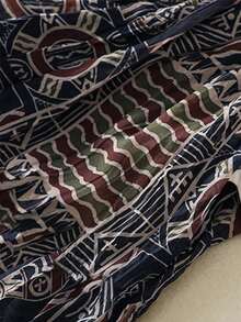 女士波西米亚几何印花弹力腰半身裙，适合度假和日常穿着，春夏款 - 藏蓝色 - 查看 7