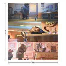 1 Piece Disney &Lt; Zootopia &Gt;   Judy Hopps And Nick Wilde Blanket - Coffee Shop Scene Soft Flannel Throw Blanket, 280GSM Heavyweight All-Season Bed Sofa Camping Blanket, Machine Washable Gift, Modern Style Durable Fabric Home Decor - 風格 - 查看 9