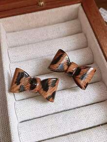 Pendientes de lazo de acrílico con estampado de leopardo, de moda, minimalistas y personalizados, adecuados para el uso diario y el transporte de las mujeres en otoño/invierno - Multicolor - Ver 9