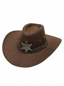 1pc Unisex Detachable Badge Western Cowboy Hat, Wide Brim Panama Hat, Suitable For Western Themed Events, Parties, Engagements, Cosplay, Graduations, Masquerades, Festivals, Weddings, Birthdays, Music Festivals, Everyday Wear - Top Hat - View 21