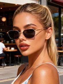 1 Pair Women's Polygonal Minimalist Metal Frame Fashion Glasses, Retro - Multicolor - View 2