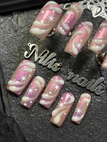 10片装方形美甲亚克力套装，浅紫色美甲搭配粉色扎染设计，3D发光水滴，手工美甲贴纸，Y2K风格美甲套装，波西米亚公主风装饰音乐节北欧全覆盖美甲贴片套装，适合女性和女孩，适用于节日、日常、工作、派对、聚会等场合，套装包含1个迷你指甲锉和1个双面胶标签，也是送给所有女孩的绝佳礼物，以及美甲用品。 - 淡紫色 - 查看 4