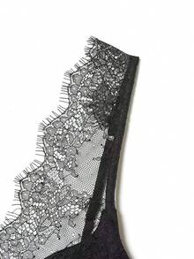 Women Contrast Lace Sexy Sling Sleeveless Tops, Fashion Deep V Neck Elegant Top, Chic Street & Beach Vacation - Black - View 5