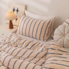 三件套海岸条纹被套组，柔软透气，适用于双人床，包含1个被套和2个枕套，四季皆宜，清新舒适。