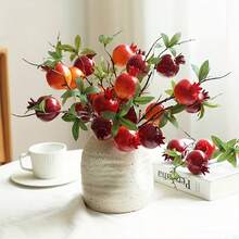 1 pieza/5 piezas Ramas artificiales de granada, ramas de fruta realistas para la cosecha de otoño, Acción de Gracias, Halloween, bodas de temporada y decoración del hogar - Rojo - Ver 9
