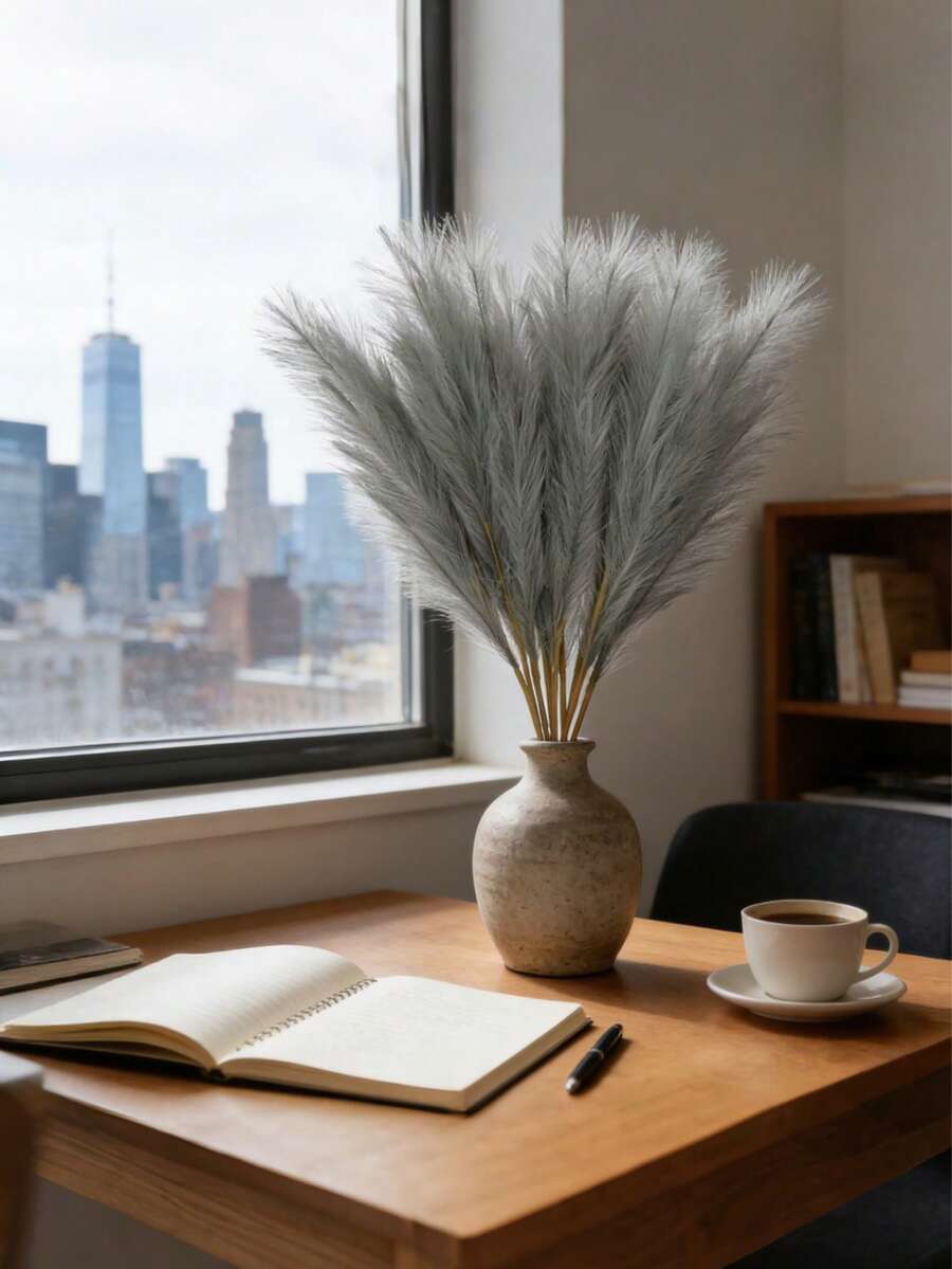 5/20 piezas Pasto pampa falso grande y esponjoso, flores artificiales de seda gris Pompas ramas para rellenar jarrones, decoración del hogar bohemia, boda, fiesta, sala de estar - Multicolor - Ver 1