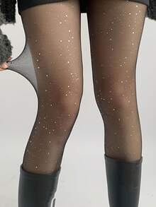 1pc Starry Rhinestone Shiny Sheer Tights, Women's Opaque Pantyhose For Spring & Autumn, Anti-Snag - Multicolor - View 5