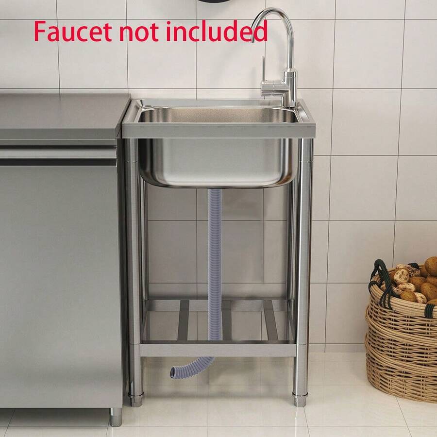 Kitchen Sinks Commercial Catering Stainless Steel Sink Single Bowl Drainer Unit - Silver - View 1