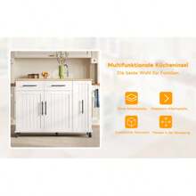Kitchen Island Table With Fallen Leaves, Three-Tier Storage Basket, Internal Storage Shelf, Rolling Basket With Towel Rack And 2 Drawers, For Restaurant - White - View 3