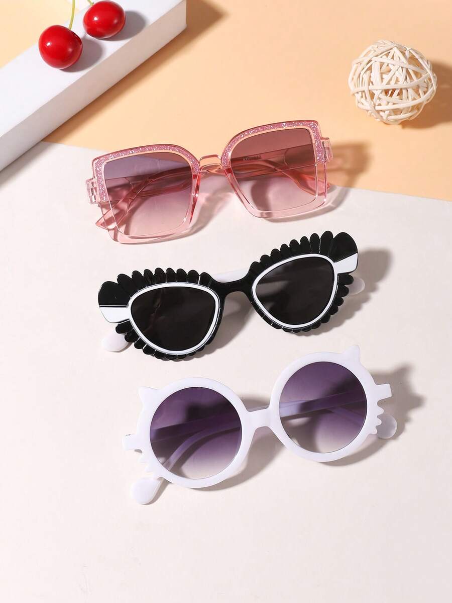 1 Set 3 PCS Boy's And Girl's 7-14Y Square And Lace Playful And Cute Cat Eye Frame Fashion Glasses For Outdoor - Multicolor - View 1