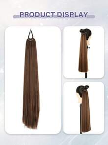 16"/26" Ponytail Wig, Multi-Functional Elastic Band, Available In Coffee Brown, Light Brown, Wine Red, Golden, Heat-Resistant, Women's Long Straight DIY Wrapped Ponytail, Soft & Natural Synthetic Ponytail - Multicolor - View 7