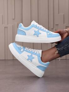 Women's Casual Sneakers With Star Decor, Soft Sole, Comfortable, Versatile, Suitable For Outdoor Activities And Sports, All Season - Mint Green - View 13