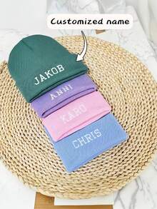 Mũ tùy chỉnh, Mũ len co giãn unisex, Mũ len cá nhân hóa với chữ/tên tùy chỉnh - Mũ mùa đông thoáng khí, Mũ len màu trơn, Mũ thường ngày, Mũ mùa đông nữ, Mũ dễ thương, Phụ kiện thời trang, Kiểu đôi với chữ tùy chỉnh - Nhiều màu - Xem 4