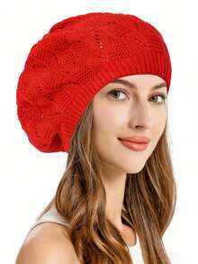 1 chiếc mũ nồi đan thường ngày cho nữ, màu trơn, thời trang và đa năng cho mùa thu đông - Nhiều màu - Xem 3