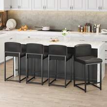 Techigher Counter Height Bar Stools Set Of 2, Modern Kitchen Island Stools With Back, Upholstered Faux Leather Counter Barstools Armless Bar Chairs With Metal Frame For Island Dining Room Bar - Black - View 2