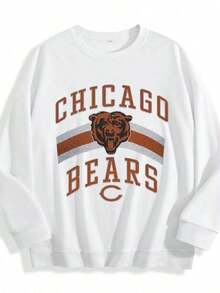 Vintage Chicago- Football Crewneck Sweatshirt, Football T-Shirt, Chicago Game Day , Sweatshirt-New Fall & Winter Apparel - Unisex Long-Sleeved Loose-F - 白色 - 查看 2