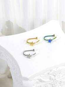 1/3/5 pièces Faux anneau de nez style punk plaqué or 18 carats, clip de nez en acier inoxydable anneau de septum pour adolescents - Multicolore - Voir 7