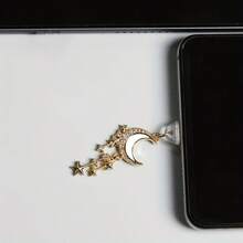 Rhinestone Moon Tassel Dust Plug - Alloy Metal Pendant With Clear Silicone, Perfectly Fits Type-C And Interfaces, Anti-Drop And Anti-Oxidation Design - Multicolor - View 3