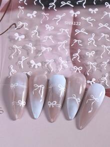 4片红色蝴蝶结美甲贴纸，优雅情人节美甲贴花，包含红色、粉色、白色、黑色蝴蝶结和丝带设计，自粘式可爱美甲配件，DIY滑动式美甲装饰，日式美甲 - 彩色 - 查看 9