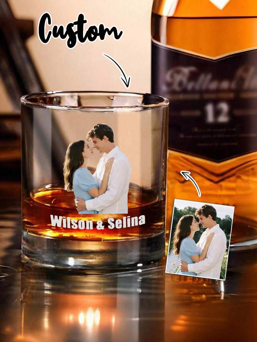 Custom Glass, Custom Photo Whiskey Tumbler Glass, Custom Whiskey Glass With Photo And Text, Custom Glassware With Photo And Text, Custom Gift, Personalized Photo And Text Whiskey Glass - Multicolor - View 1
