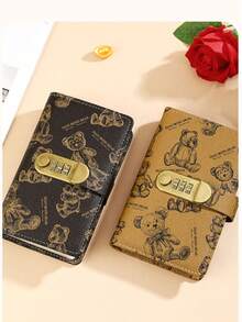 可爱小熊图案密码锁现金笔记本，2026年计划本，圣诞礼物，男士办公用品，快速发货，50个口袋，防水耐用封面，加宽书脊，固定内页，大容量收纳笔记本 - 彩色 - 查看 6