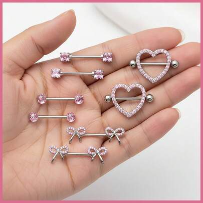 4pairs/Set Stainless Steel Heart & U & Circle Shaped Decor Nipple Rings
