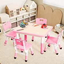 Kids Table And 4 Chair Set,32 In Height Adjustable Toddler Table And Chairs Set With Non-Slip Desk Legs&Organizer Graffiti Desktop, Preschool Activity Art Craft Tables For 4 - Pink - View 7