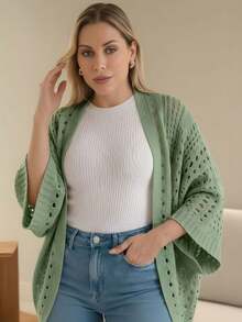 Set Of 2 Women's Cardigan Blouses, Knitted Cape, Openwork Knit, Autumn - Off/Off - View 10