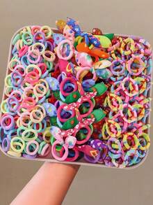 300pcs/Set Girl Colorful Spring Elastic Hair Bands, Simple Basic Headbands, Ponytail Holders, Bows, Rabbit Ears, Hair Accessories, For Everyday Use - Multicolor - View 7