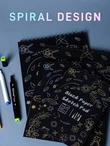 1PC Color-Changing Gold/Silver Blocking Black Card Paper Sketchbook, Changes Color In Sunlight, Spiral Coil Binding Tear-Off Loose-Leaf, Black Card Paper Painting Book, 25 Sheets(50 Pages) Each, Pure Black Paper 150gsm, Spiral Coil Binding Tear-Off Loose-Leaf, Suitable For Sketching Painting And Shorthand Notebooks, Suitable For Artists And Lovers Of Coloring, Drawing, Thick Hard Cardstock For Art, Crafts, School Supplies - Black - View 11