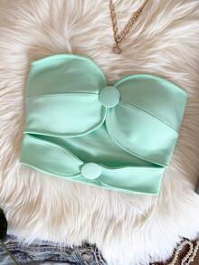 ELLIE Women's Strapless Cropped Top With Button Details - 薄荷綠 - 查看 2