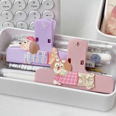 คลิปหนีบหางลูกสุนัข DIY สีครีม, คลิปหนีบแพลนเนอร์แบบเรียบง่าย, คลิปหนีบหางลูกสุนัข 4 สีลายการ์ตูนน่ารัก, คลิปหนีบสำหรับเครื่องเขียนและจัดเก็บกระดาษ
