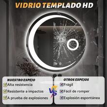 Espejo LED para Baño Espejo de Baño Redondo con Función de Memoria y Desempañado HD Botones Táctiles Inteligentes Espejo de Maquillaje Regulable 3 Colores 4mm Vidrio Prueba Explosiones - GrisLuna - Ver 7