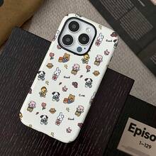 Funda 2 en 1 Mate Esmerilada de Animales de Dibujos Animados SamsungPlayful - Sensación Suave + Bordes Elevados| para iPhone 11/12/13/14/15/16/17/Plus/Pro/Pro Max| Regalo perfecto de protección de pantalla, accesorio diario para teléfono, funda de teléfono de animal de dibujos animados, diseño retro, regalo para propietarios de teléfonos, accesorio casual para usuarios - Blanco - Ver 2