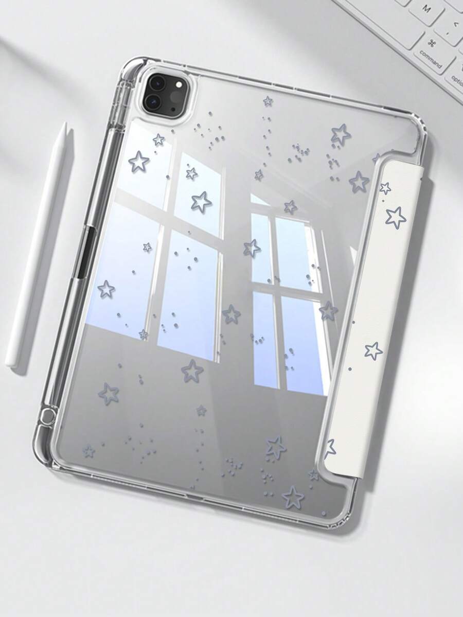 这款精美可爱的卡通波点双面亚克力透明后盖，防震耐用，适用于iPad第7代、第8代（10.2英寸）和第10代。它内置笔槽，支持睡眠/唤醒功能和多种折叠支架模式。是2026年新年和圣诞节的理想礼物。