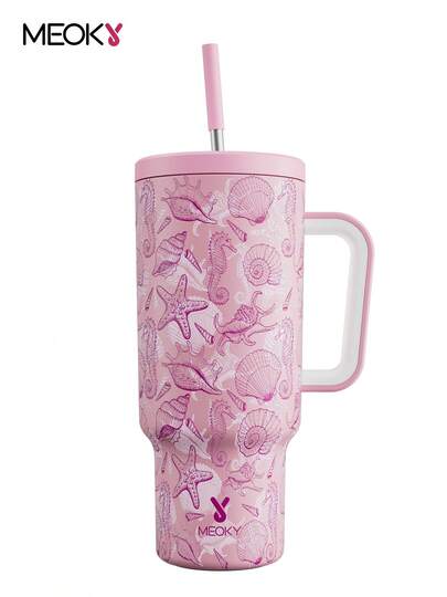 Meoky 40oz Tumbler With Handle And Straw, Insulated Cup, Vacuum Insulated Water Bottle, Tumbler With Lid And Straw, Insulated Stainless Steel Travel Mug, 100% Leak-Proof, Keeps Cold For 34 Hours Or Hot For 10 Hours