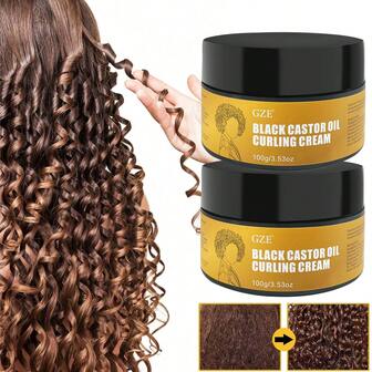 GZE 2pcs Black Castor Oil Curl Defining Cream Non-Stick Hydrates & Eliminates Frizz, Hair-Smoothing Anti-Frizz Cream To Define All Curly Types & Hair Textures Curling Perfection Cream For Women And Men