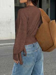 2025 Autumn/Winter Wrap Tie Knit Sweater, White, Women's Essential For Home, Commute, Date, Travel, Suitable For Various Occasions, Light Gray