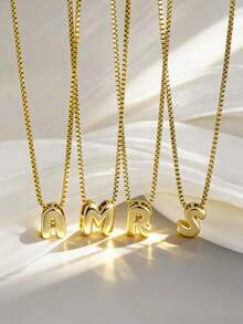 1件时尚优雅Y2K风格26字母吊坠金色不锈钢项链，可定制A-Z姓名首字母，适合女士休闲、个性化佩戴、时尚派对、节日约会、圣诞节、情人节、新年、生日礼物 - 金黃色 - 查看 3